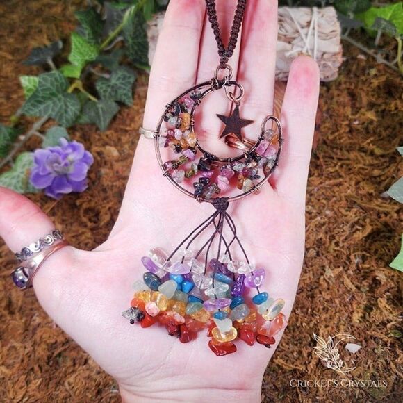 Handmade Watermelon Tourmaline Crystal Moon Décor #1 - Picture 2 of 3